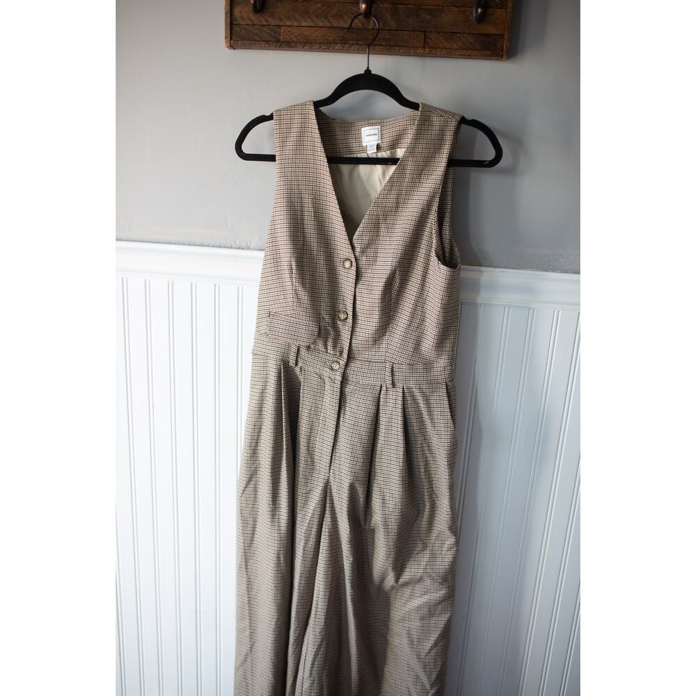 Anthropologie Brown Plaid Wide-Leg Jumpsuit - Picture 2 of 4